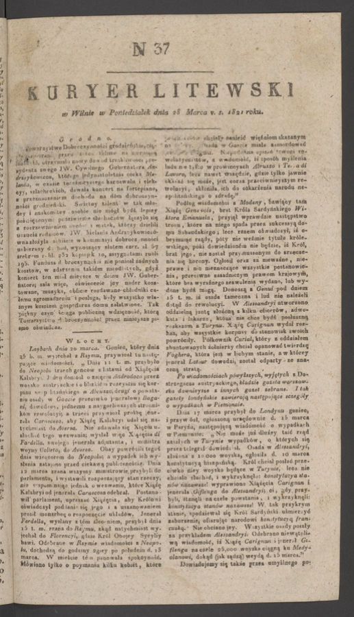Kuryer Litewski. 1821, numer 37