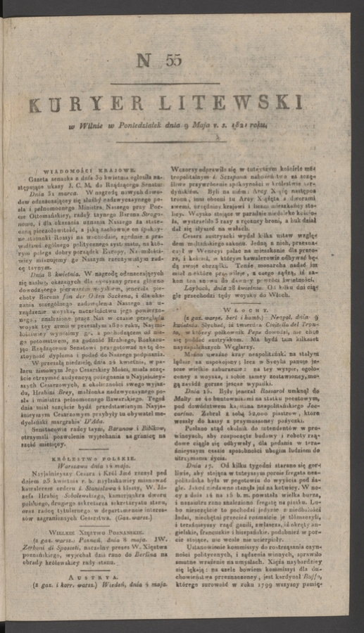 Kuryer Litewski. 1821, numer 55