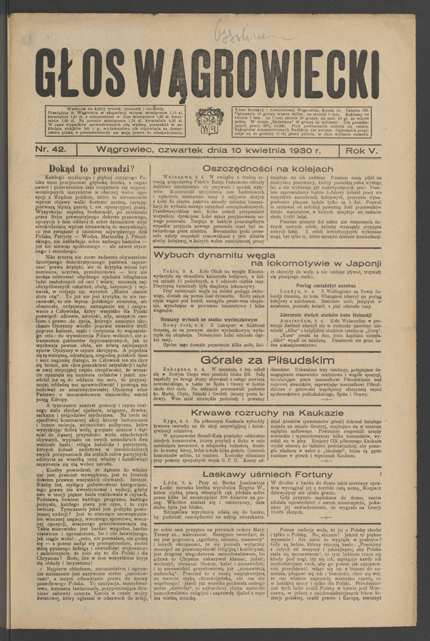 Głos Wągrowiecki. Rok&nbsp;5, 1930, numer&nbsp;42