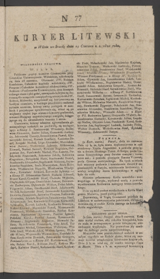 Kuryer Litewski. 1821, numer 77