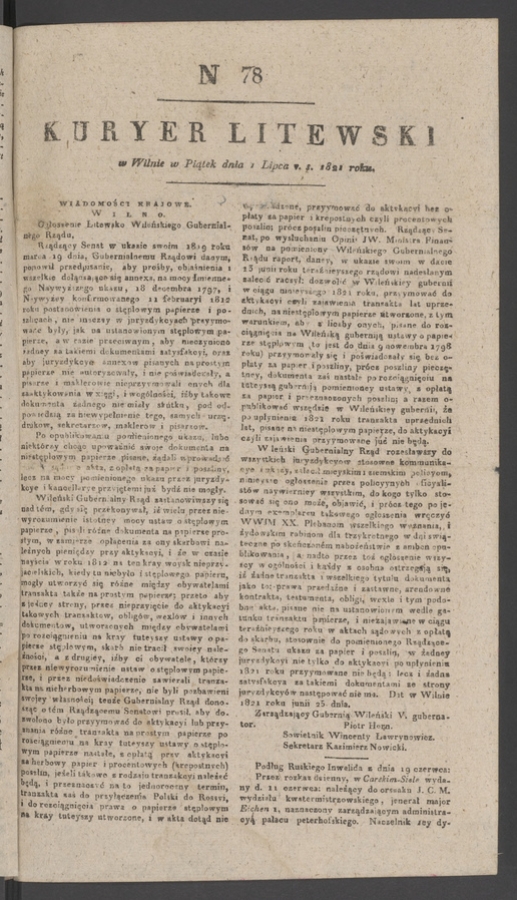 Kuryer Litewski. 1821, numer&nbsp;78