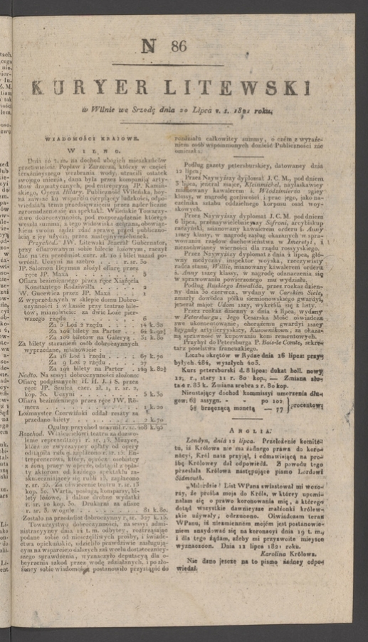 Kuryer Litewski. 1821, numer 86