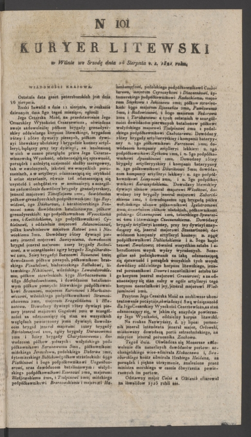 Kuryer Litewski. 1821, numer 101