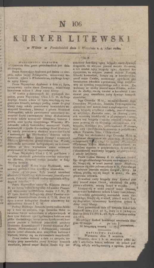 Kuryer Litewski. 1821, numer&nbsp;106