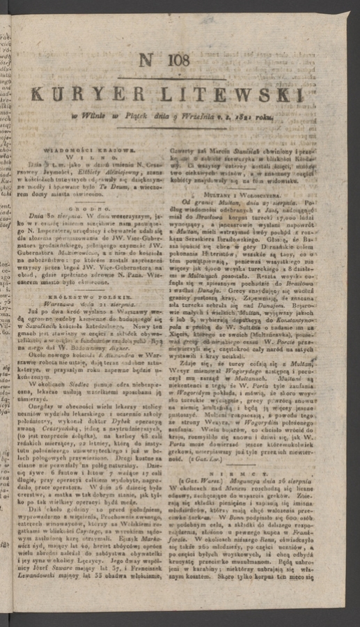 Kuryer Litewski. 1821, numer 108