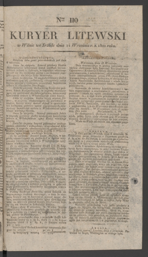 Kuryer Litewski. 1821, numer 110