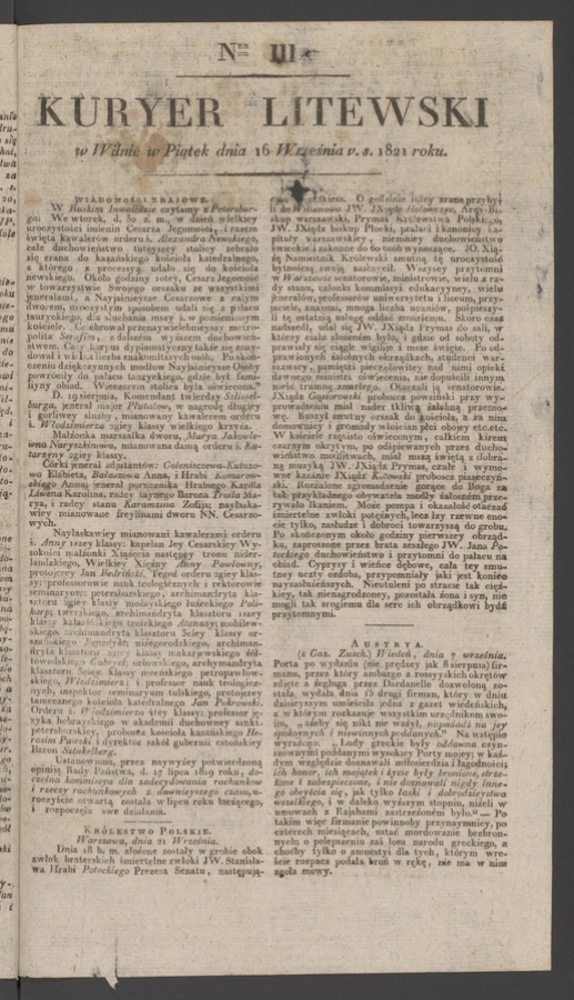 Kuryer Litewski. 1821, numer&nbsp;111