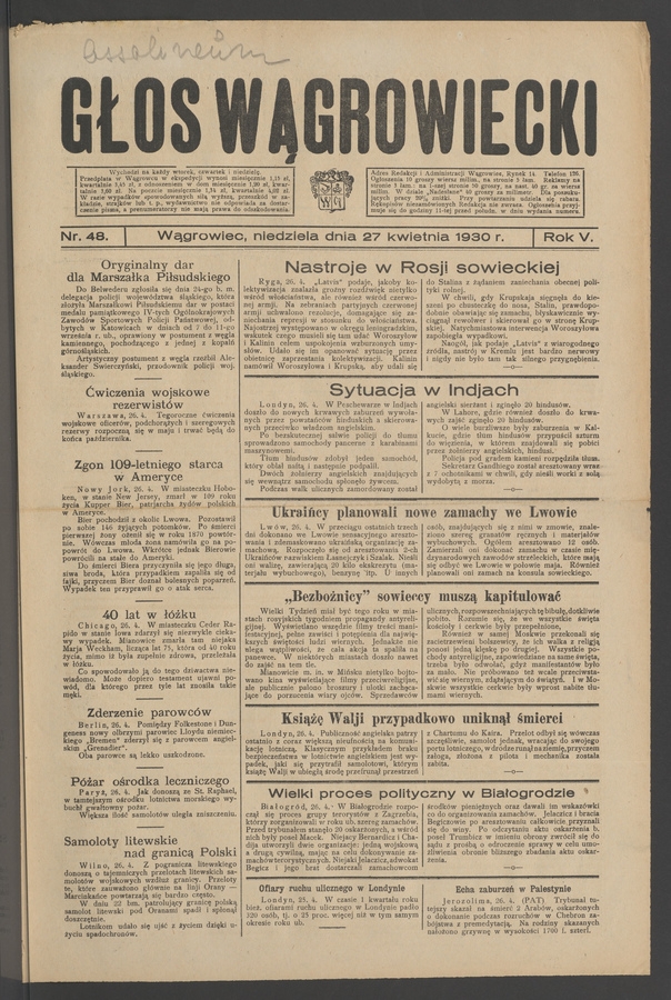 Głos Wągrowiecki. Rok&nbsp;5, 1930, numer&nbsp;48