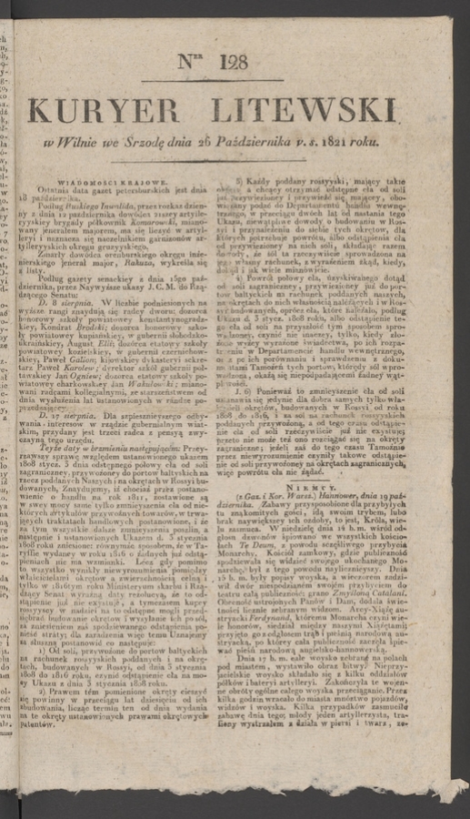 Kuryer Litewski. 1821, numer&nbsp;128