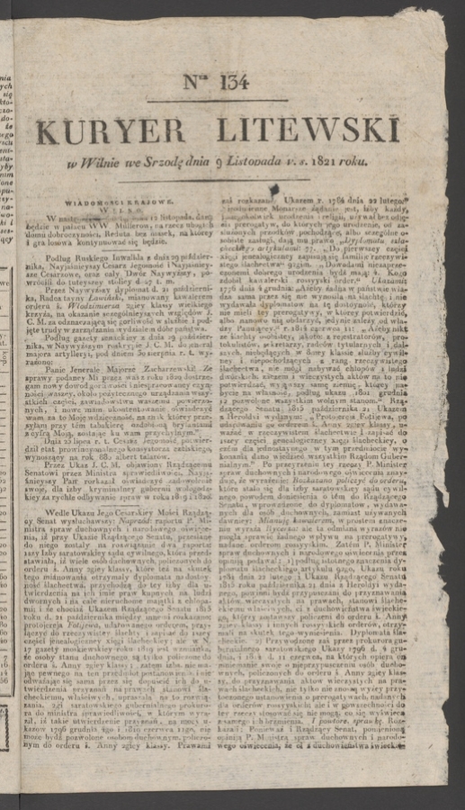 Kuryer Litewski. 1821, numer 134