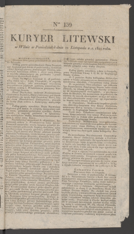 Kuryer Litewski. 1821, numer&nbsp;139