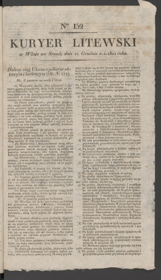 Kuryer Litewski. 1821, numer 152