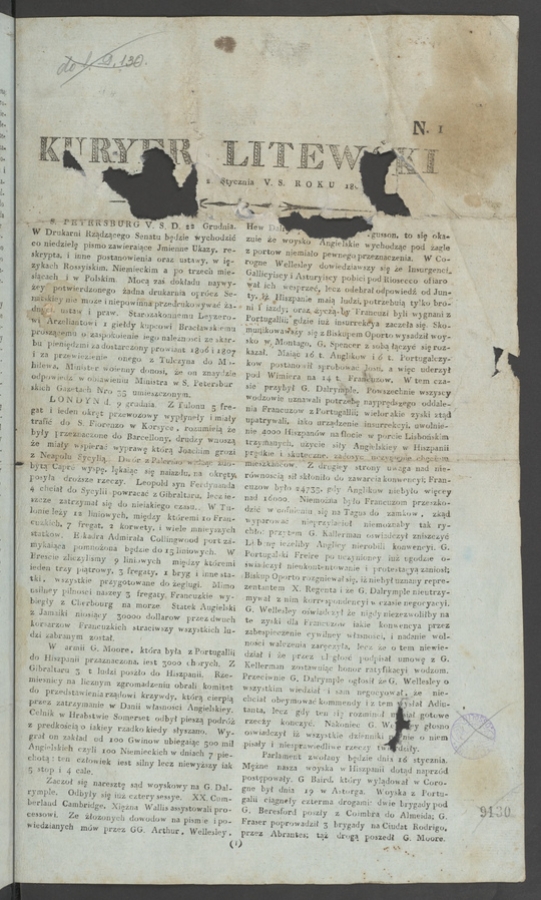 Kuryer Litewski. 1809, numero&nbsp;1