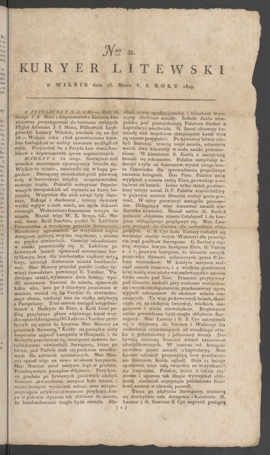 Kuryer Litewski. 1809, numero 21