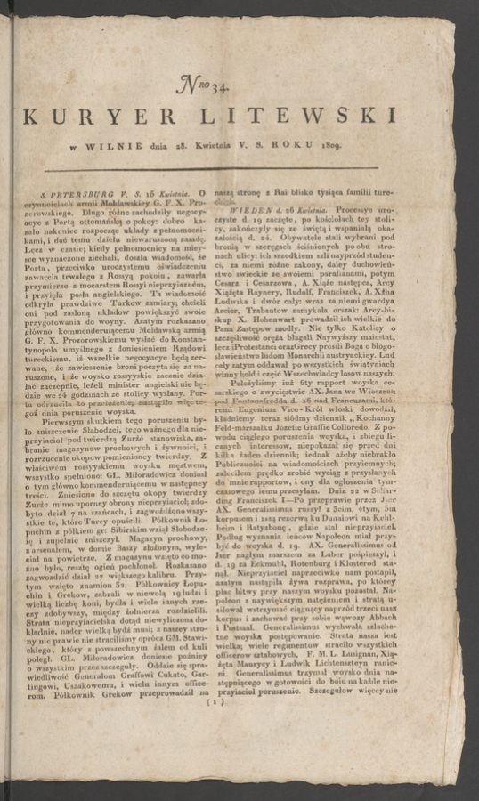 Kuryer Litewski. 1809, numero 34