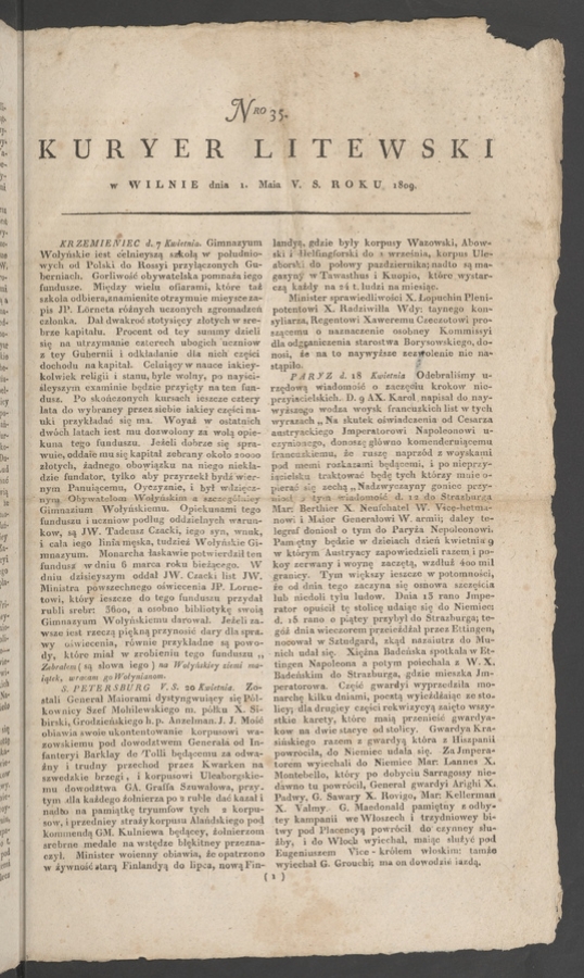 Kuryer Litewski. 1809, numero 35