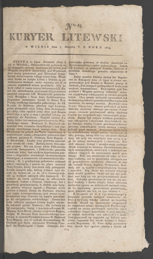 Kuryer Litewski. 1809, numero 63