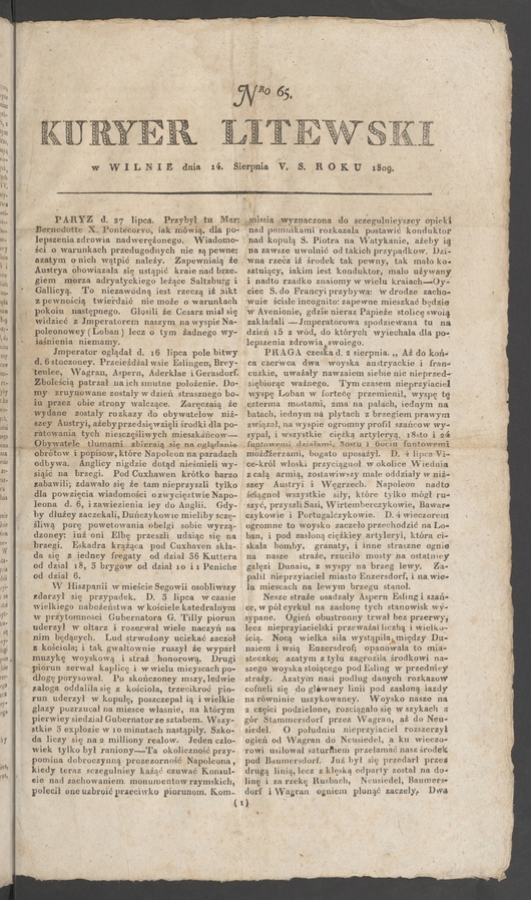 Kuryer Litewski. 1809, numero 65