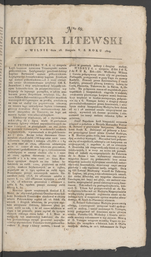 Kuryer Litewski. 1809, numero 69