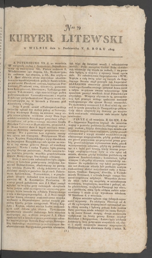 Kuryer Litewski. 1809, numero 79