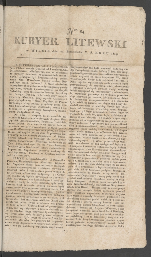 Kuryer Litewski. 1809, numero 84