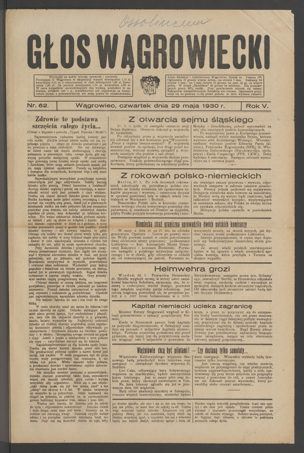 Głos Wągrowiecki. Rok 5, 1930, numer 62