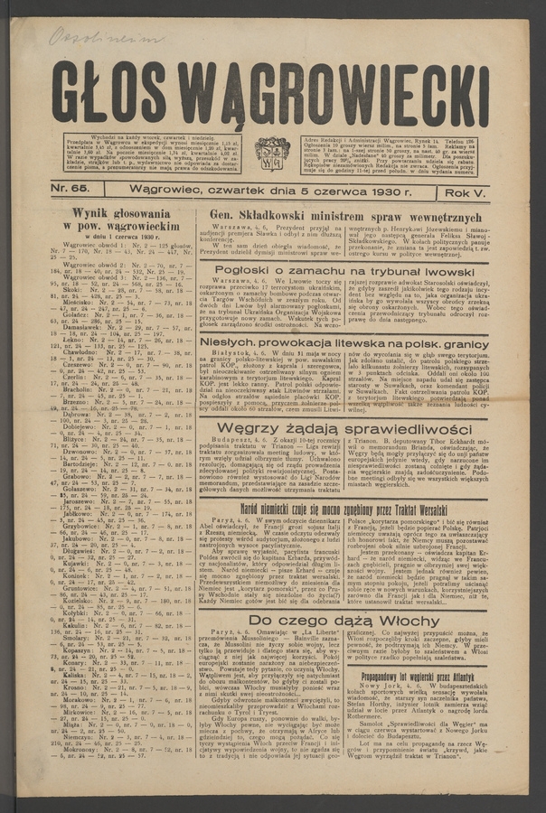 Głos Wągrowiecki. Rok 5, 1930, numer 65