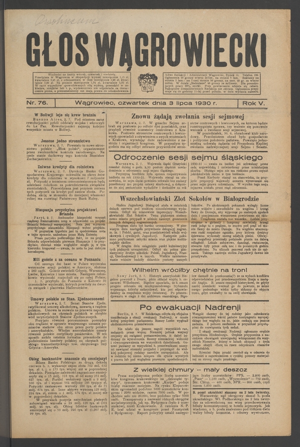 Głos Wągrowiecki. Rok&nbsp;5, 1930, numer&nbsp;76