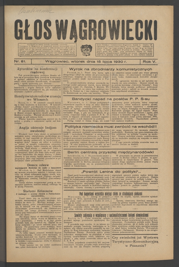 Głos Wągrowiecki. Rok 5, 1930, numer 81
