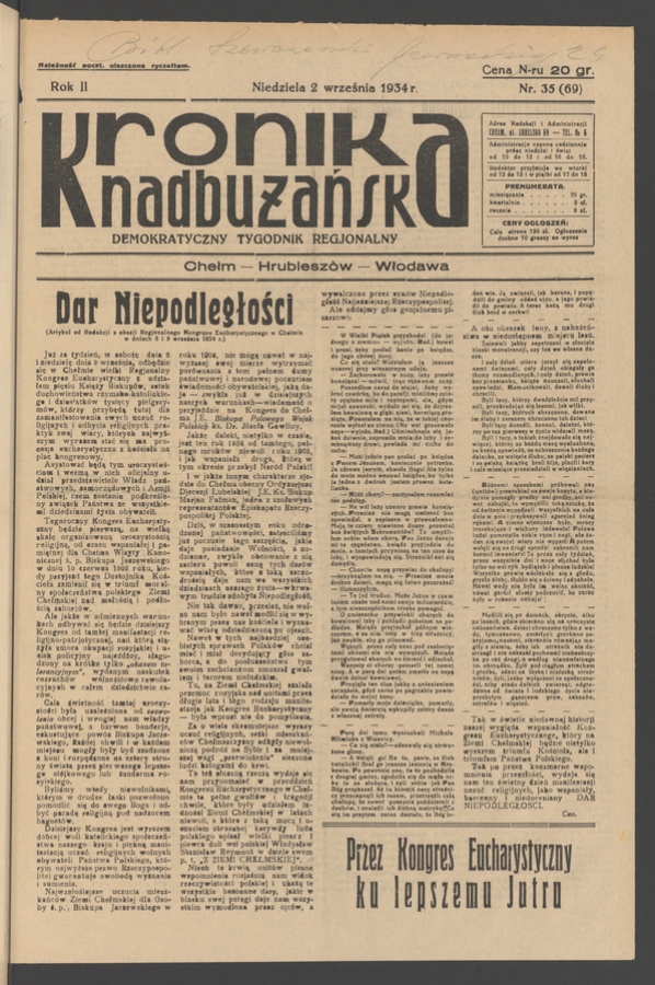 Kronika Nadbużańska&nbsp;: demokratyczny tygodnik regjonalny. Rok&nbsp;2, 1934, numer&nbsp;35