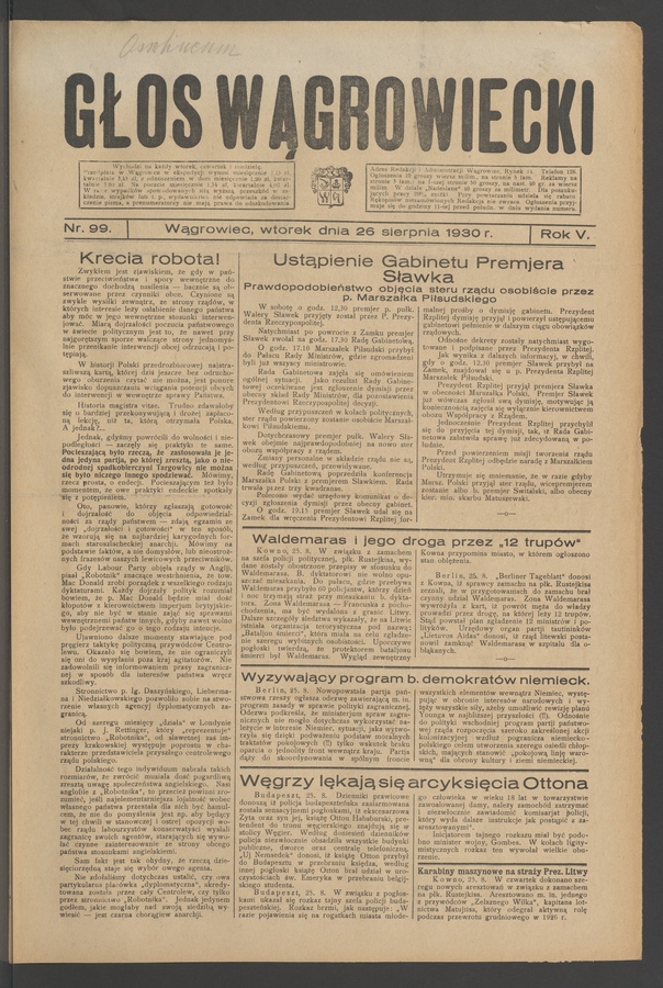 Głos Wągrowiecki. Rok 5, 1930, numer 99