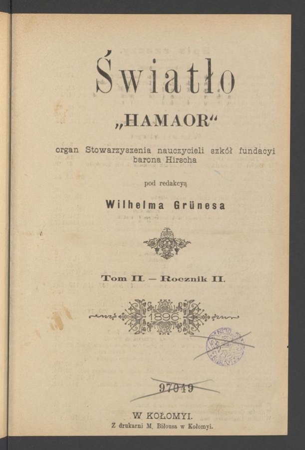 Światło&nbsp;: organ Stowarzyszenia nauczycieli szk&oacute;ł fundacyi barona Hirscha. Rok&nbsp;2, 1896, spis rzeczy