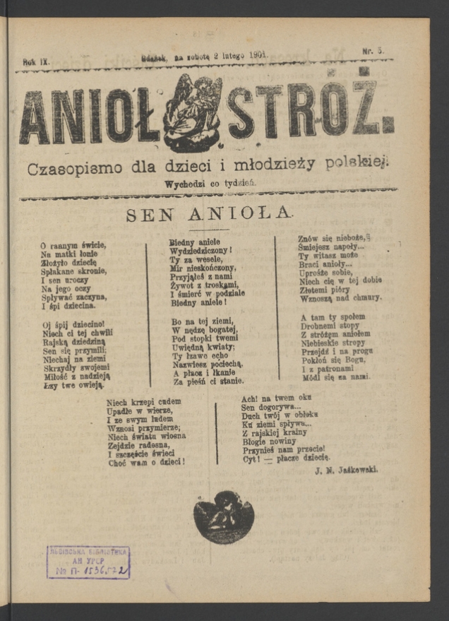 Anioł Str&oacute;ż&nbsp;: czasopismo dla&nbsp;dzieci i&nbsp;młodzieży polskiej. Rok 9, 1901, numer&nbsp;5