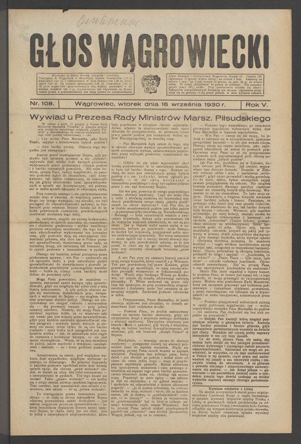 Głos Wągrowiecki. Rok 5, 1930, numer 108