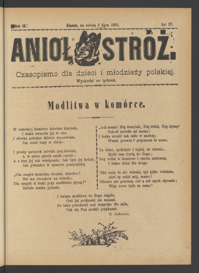 Anioł Str&oacute;ż&nbsp;: czasopismo dla&nbsp;dzieci i&nbsp;młodzieży polskiej. Rok 9, 1901, numer&nbsp;27
