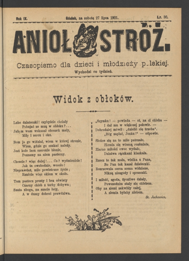 Anioł Str&oacute;ż&nbsp;: czasopismo dla&nbsp;dzieci i&nbsp;młodzieży polskiej. Rok 9, 1901, numer&nbsp;30