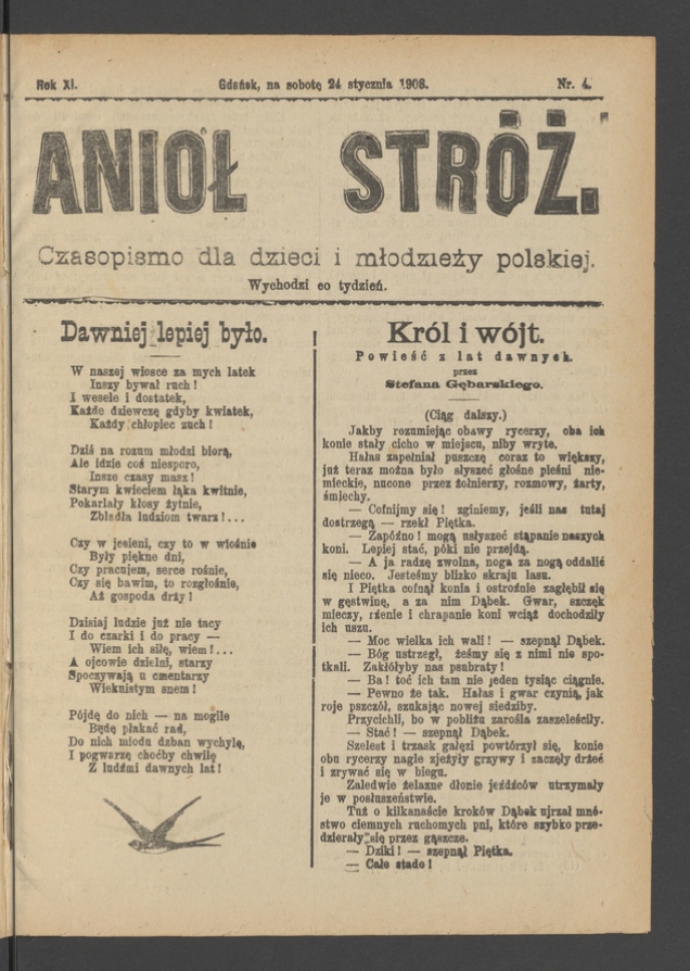 Anioł Str&oacute;ż&nbsp;: czasopismo dla&nbsp;dzieci i&nbsp;młodzieży polskiej. Rok 11, 1903, numer&nbsp;4