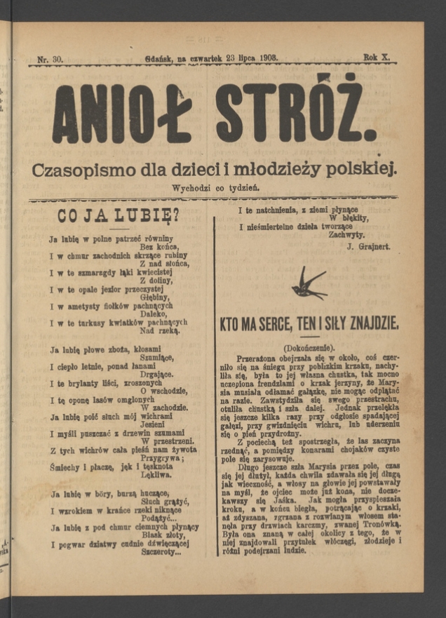 Anioł Str&oacute;ż&nbsp;: czasopismo dla&nbsp;dzieci i&nbsp;młodzieży polskiej. Rok 11, 1903, numer&nbsp;30
