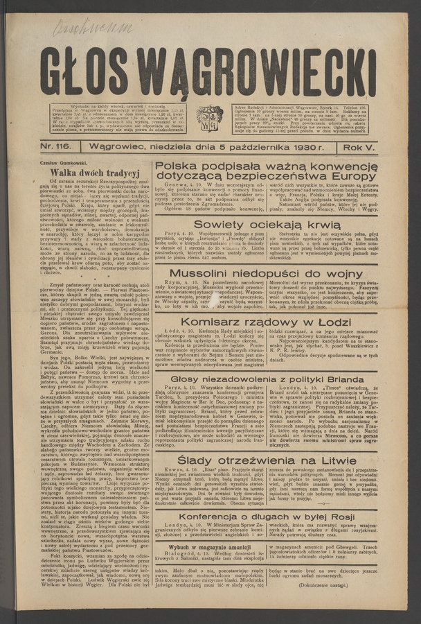 Głos Wągrowiecki. Rok 5, 1930, numer 116