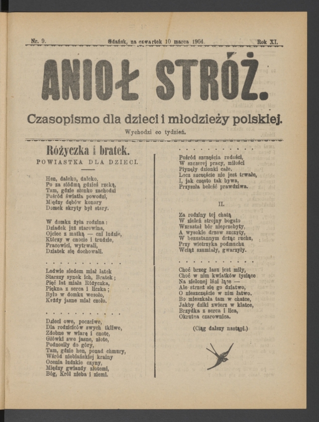 Anioł Str&oacute;ż&nbsp;: czasopismo dla&nbsp;dzieci i&nbsp;młodzieży polskiej. Rok 12, 1904, numer&nbsp;9