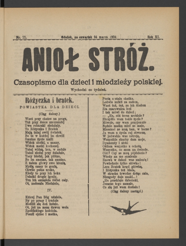 Anioł Str&oacute;ż&nbsp;: czasopismo dla&nbsp;dzieci i&nbsp;młodzieży polskiej. Rok 12, 1904, numer&nbsp;11