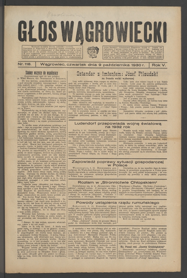 Głos Wągrowiecki. Rok&nbsp;5, 1930, numer&nbsp;118