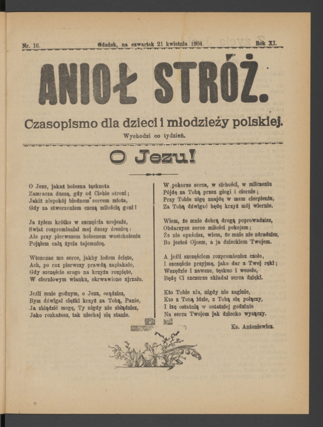 Anioł Str&oacute;ż&nbsp;: czasopismo dla&nbsp;dzieci i&nbsp;młodzieży polskiej. Rok 12, 1904, numer&nbsp;16