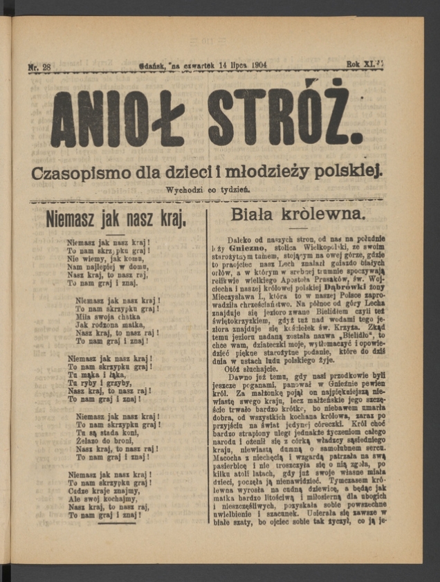 Anioł Str&oacute;ż&nbsp;: czasopismo dla&nbsp;dzieci i&nbsp;młodzieży polskiej. Rok 12, 1904, numer&nbsp;28