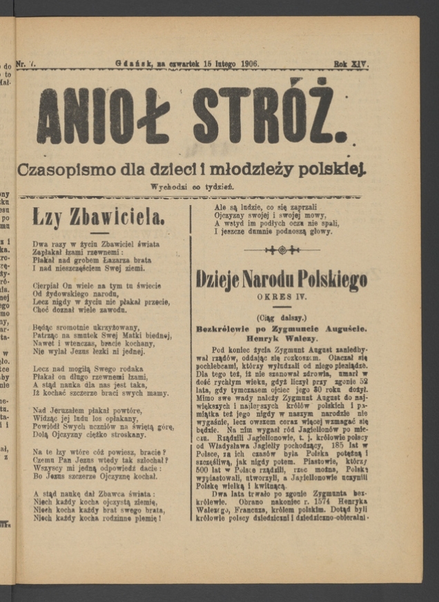 Anioł Str&oacute;ż&nbsp;: czasopismo dla&nbsp;dzieci i&nbsp;młodzieży polskiej. Rok 14, 1906, numer&nbsp;7
