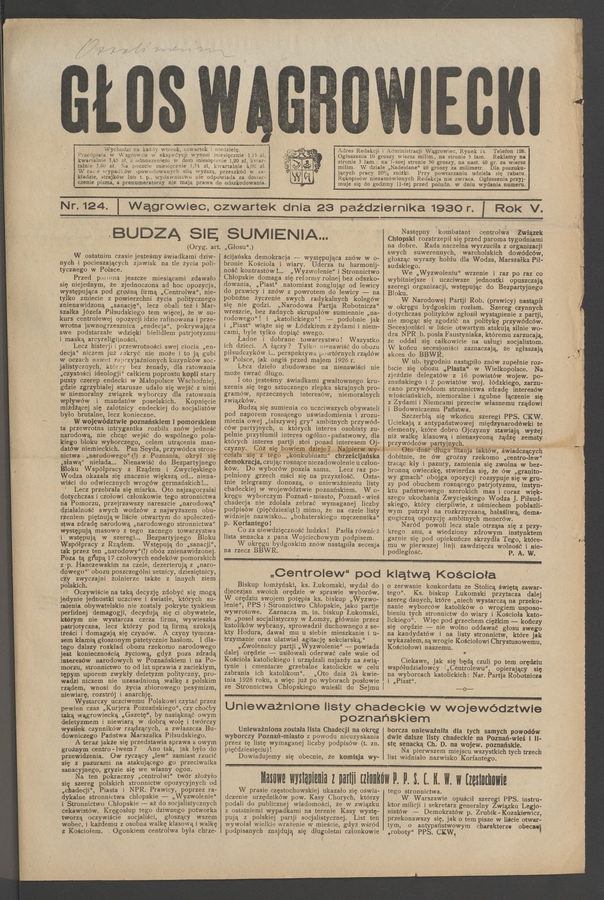 Głos Wągrowiecki. Rok 5, 1930, numer 124
