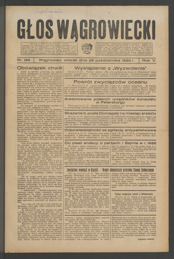 Głos Wągrowiecki. Rok 5, 1930, numer 126