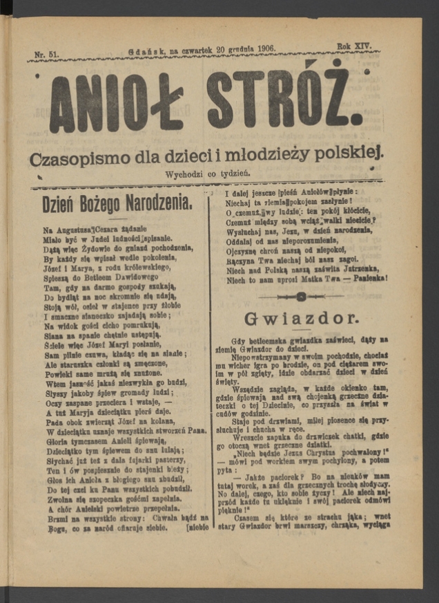 Anioł Str&oacute;ż&nbsp;: czasopismo dla&nbsp;dzieci i&nbsp;młodzieży polskiej. Rok 14, 1906, numer&nbsp;51