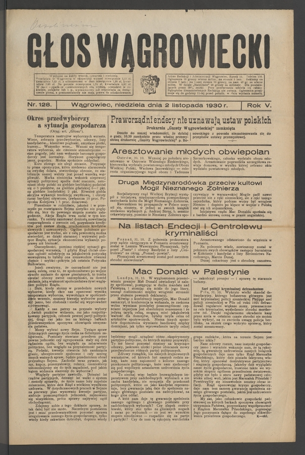 Głos Wągrowiecki. Rok&nbsp;5, 1930, numer&nbsp;128
