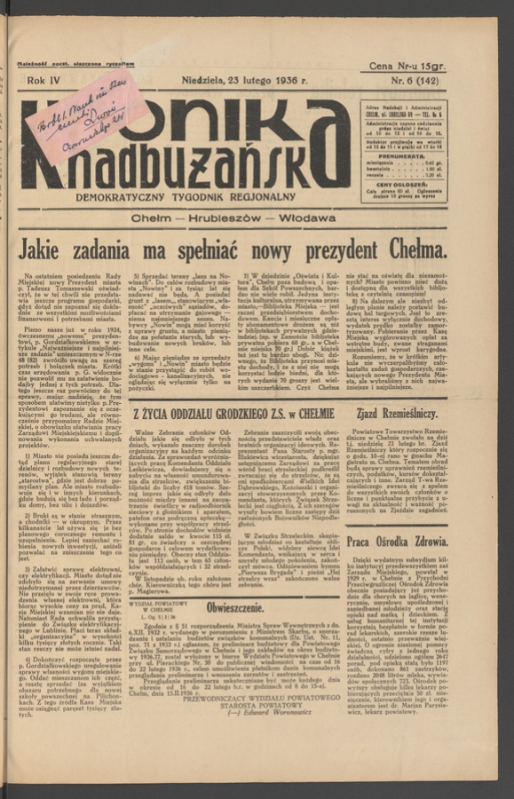 Kronika Nadbużańska&nbsp;: demokratyczny tygodnik regjonalny. Rok&nbsp;4, 1936, numer&nbsp;6